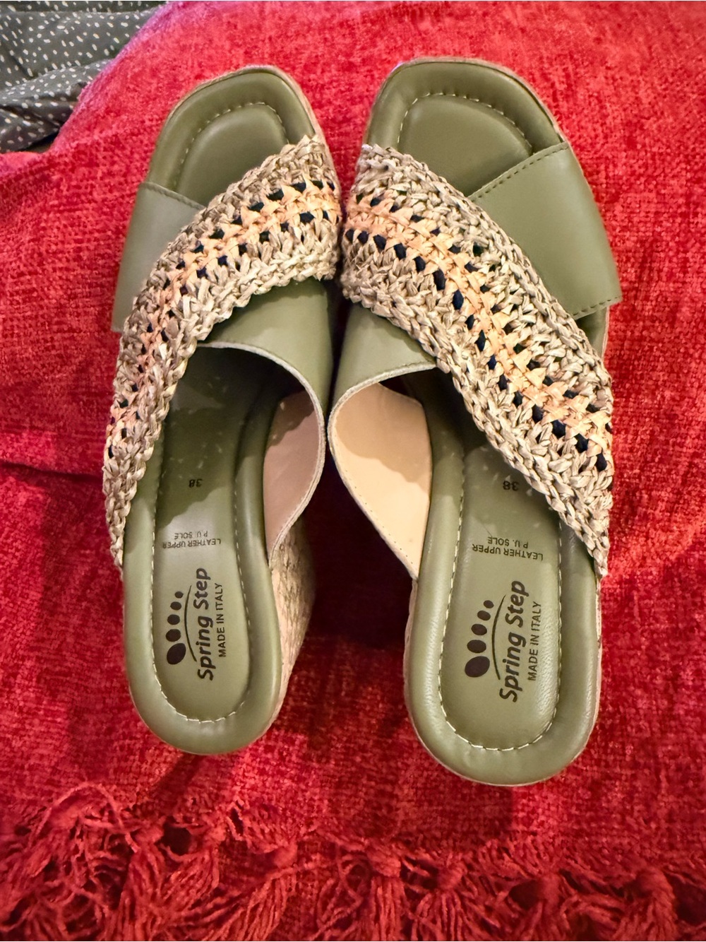 Spring Step Olive Green Woven Crossover Slide Mules
